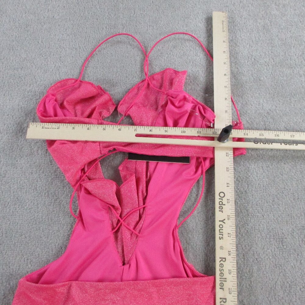 Outcast Miami Mini Dress Womens Small Hot Pink Shimmer Ruffles Party Nightlife - Picture 7 of 9